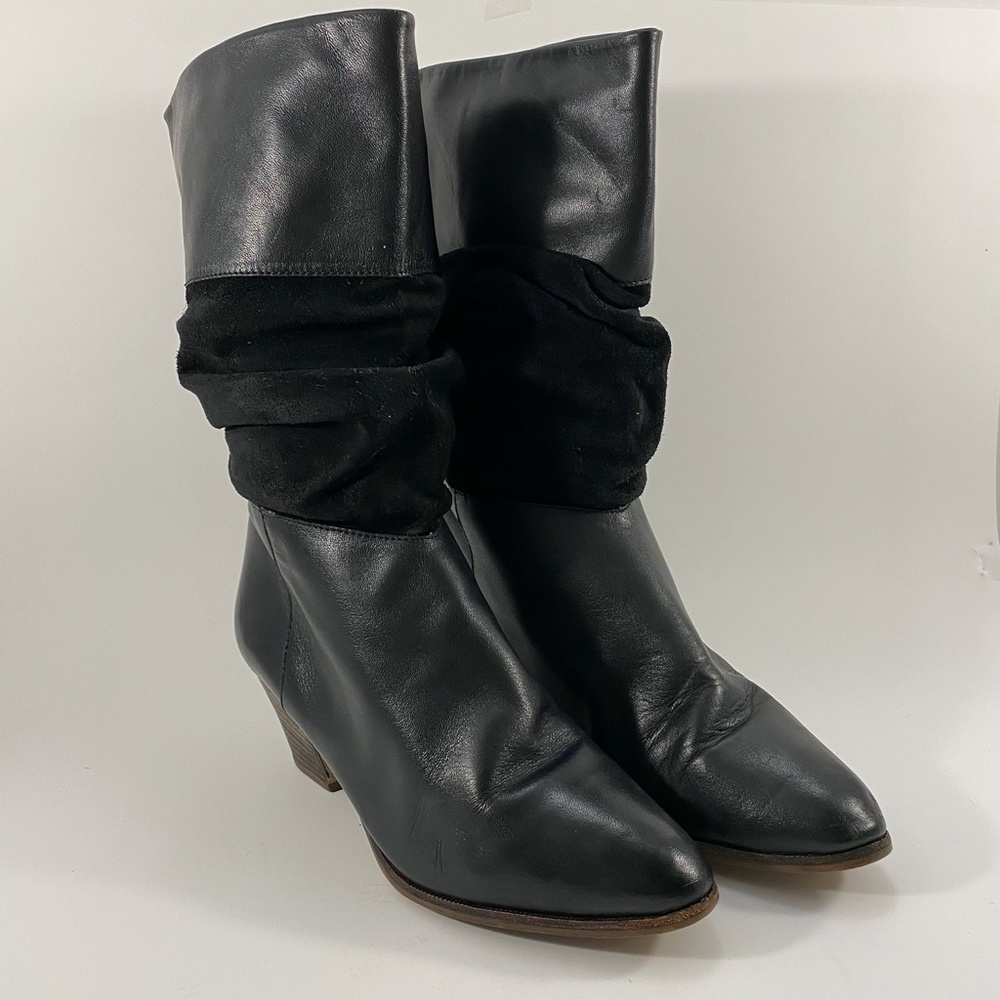 Vintage Black Leather and Suede Boots Womens Size